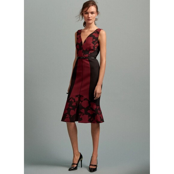 $1990 Runway Oscar de la Renta Sweetheart Neck Flounce Hem Midi Dress  XL - Picture 1 of 12